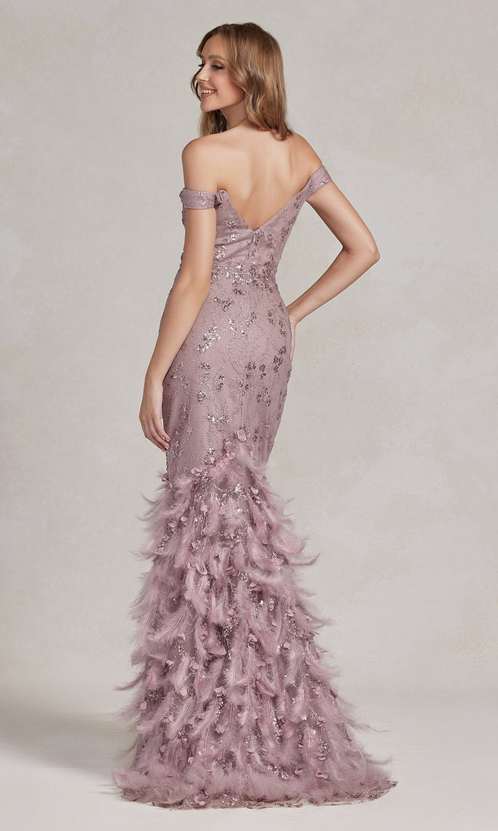 Nox Anabel C1106 Glamorous Glitter Prom Dress with Feather Skirt