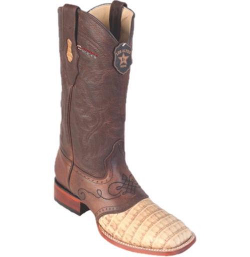 Men’s Los Altos Caiman Belly Boots With Saddle Wide Square Toe (Wide/D Width)