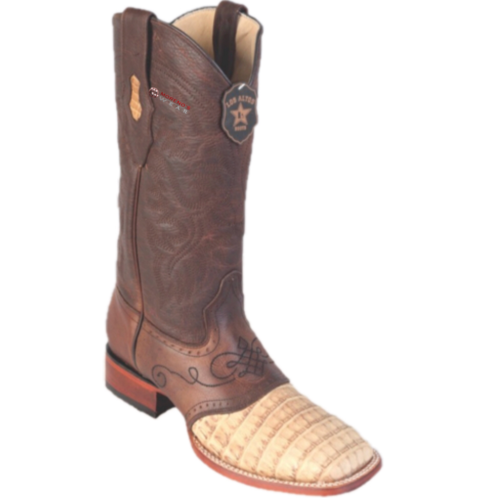Men’s Los Altos Caiman Belly Boots With Saddle Wide Square Toe (Wide/D Width)
