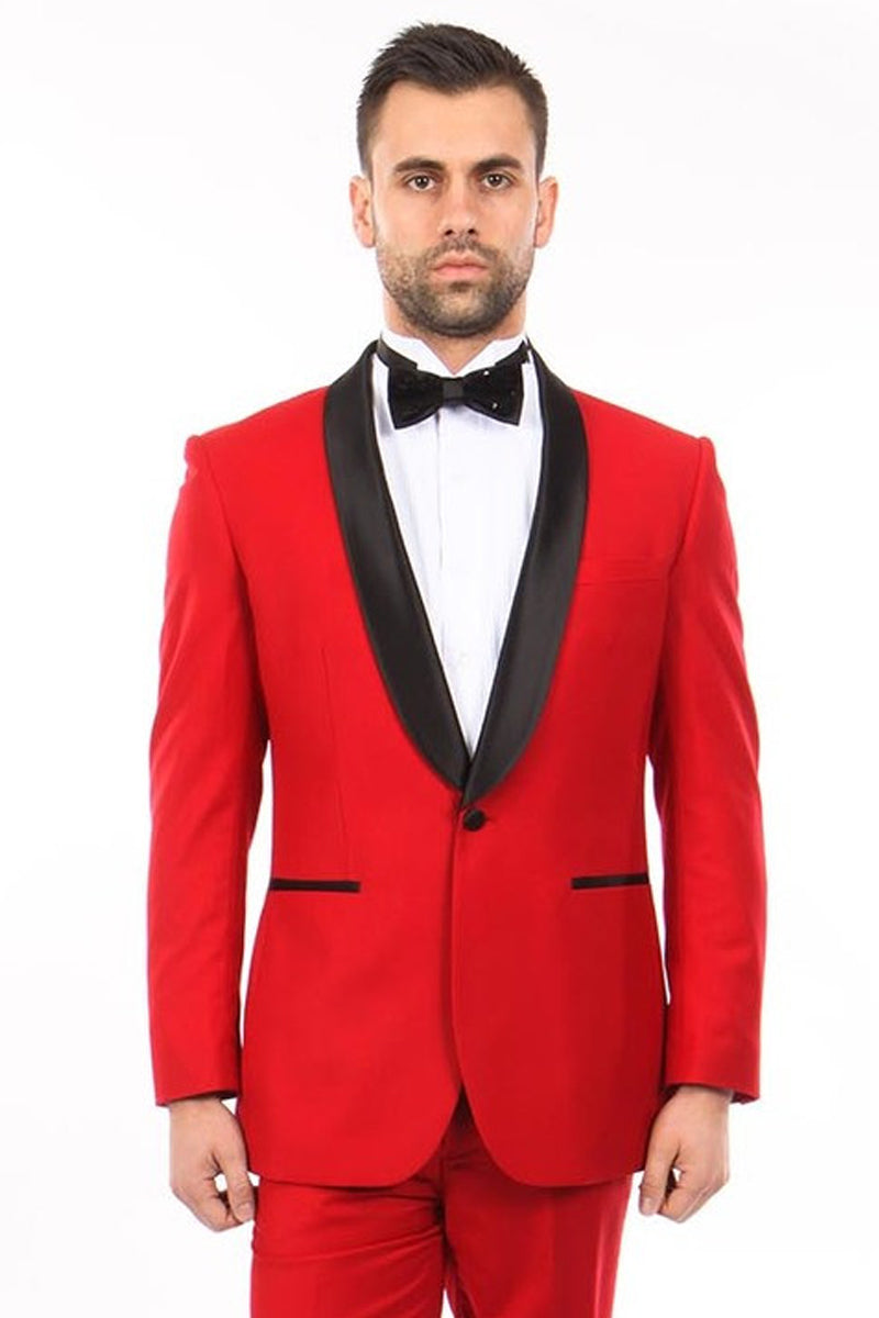 Men's Red Slim Fit Tuxedo with Shawl Lapel