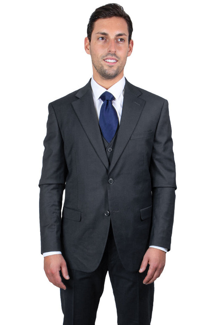 Men's Charcoal Grey Vested 2-Button Stacy Adams Suit