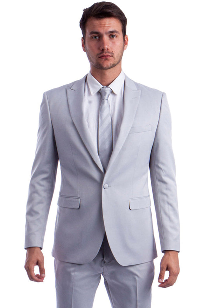 Men's Slim Grey Suit with Peak Lapel by Tazio Suits