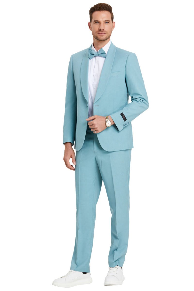 Men's Aqua Blue Shawl Lapel Suit by Tazio Suits