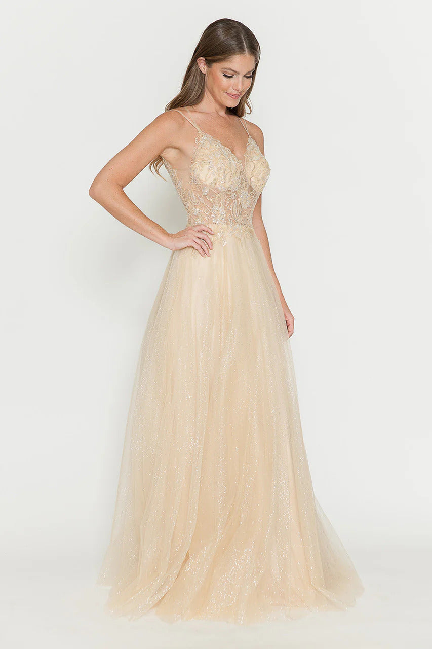 Evening Dress V-Neck Beaded Sequin A-Line Formal Gown By Lenovia 8183