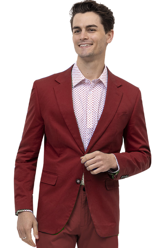 Men's Modern Fit Casual Summer Chino Blazer in Burgundy