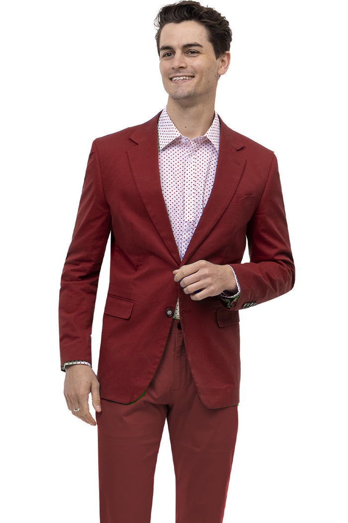 Men's Modern Fit Casual Summer Chino Blazer in Burgundy