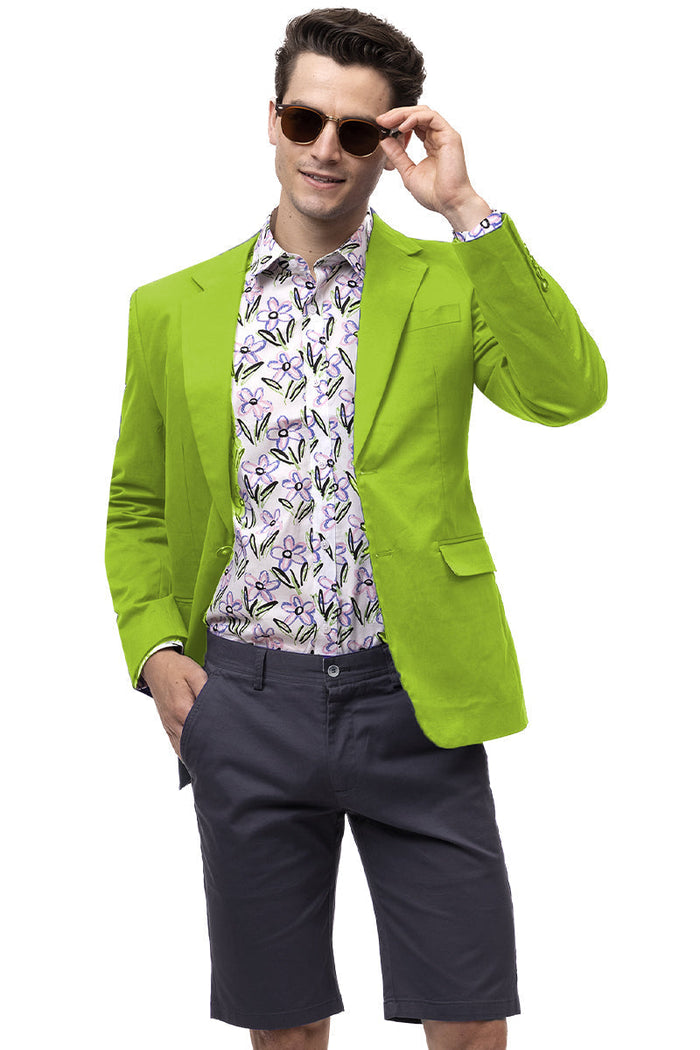 Men's Modern Fit Casual Summer Chino Blazer in Lime Green