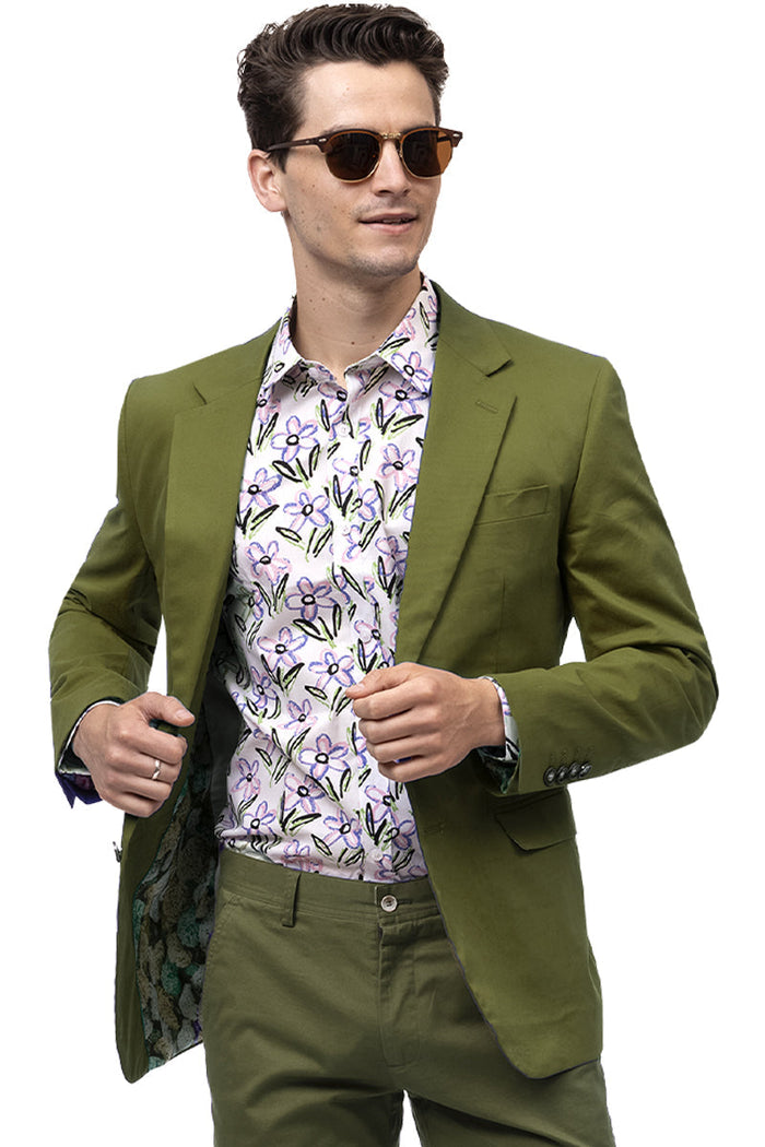 Men's Modern Fit Casual Summer Chino Blazer in Olive Green