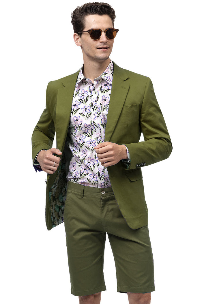 Men's Modern Fit Casual Summer Chino Blazer in Olive Green