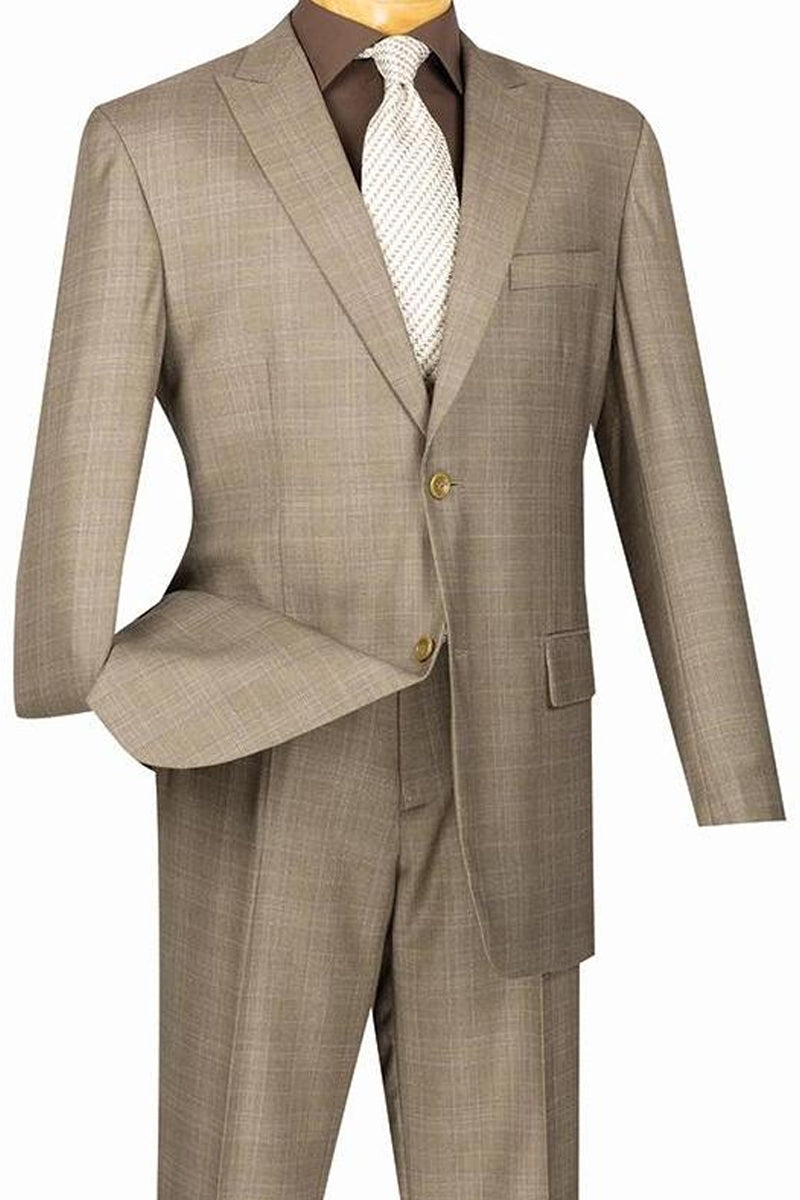 Men's Modern Fit Summer Glen Plaid Suit in Tan