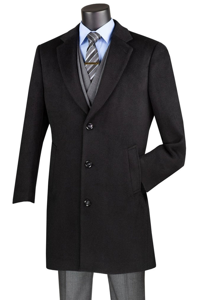 Men's Wool & Cashmere Car Coat in Black