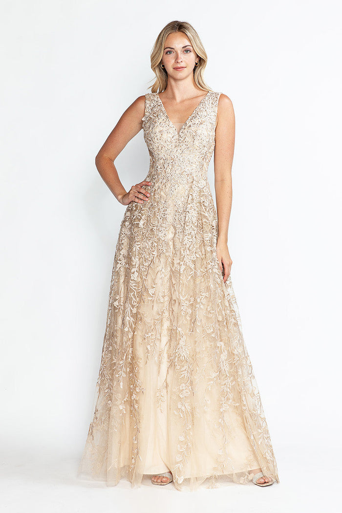 Formal Dress Long V-Neck Sleeveless A-Line Gown By Lenovia 8337-New Collection