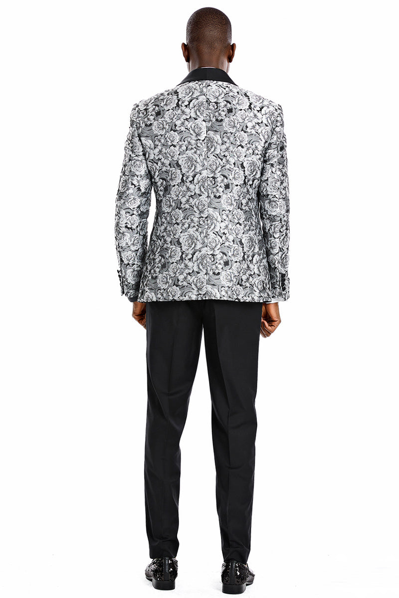 Men's Silver Paisley Tuxedo with Slim Fit Cut