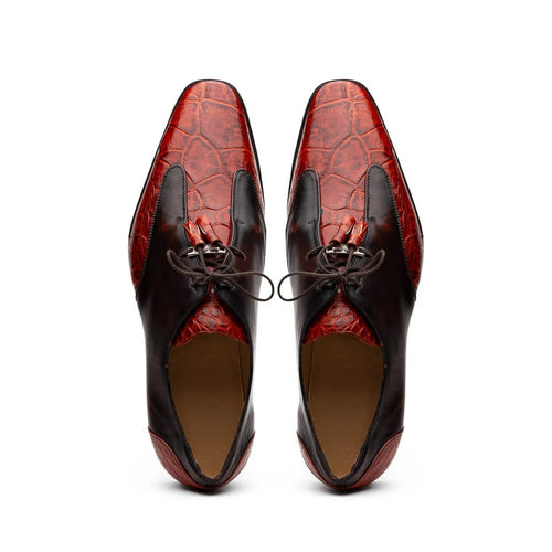 Marco Di Milano Anzio Exotic Alligator & Calfskin Leather Cognac Oxfords