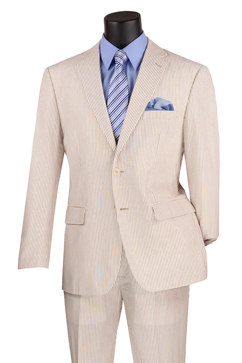Men's Tan Seersucker Summer Suit