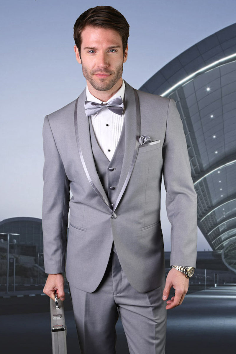 Men's Grey Satin Trim Shawl Tuxedo for Prom & Weddings