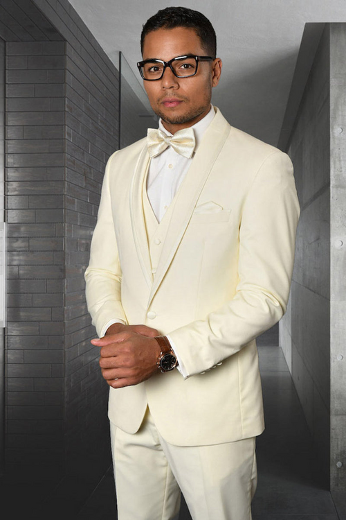 Men's Ivory Satin Trim Shawl Tuxedo for Formal Events