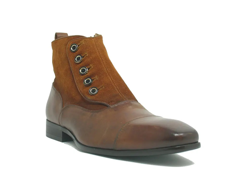 Carrucci Calfskin Button Boot - Luxury Slip-On Leather Shoe – SuitUSA