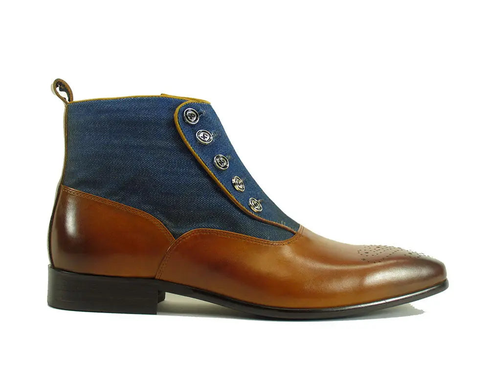 Carrucci Calfskin Button Boot - Luxury Slip-On Leather Shoe