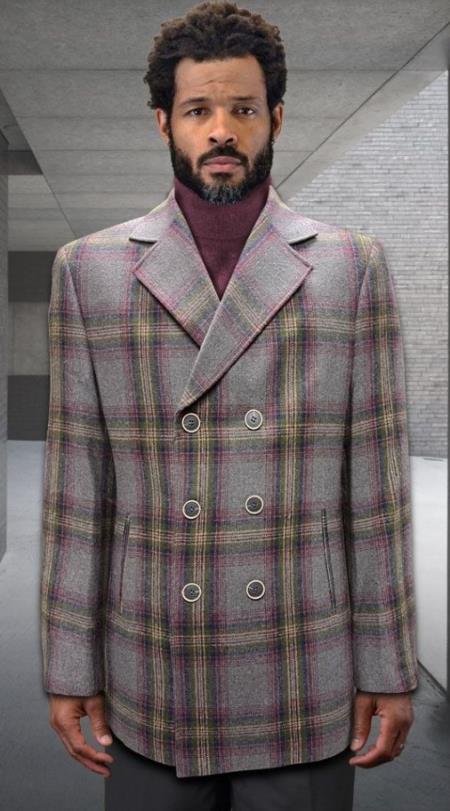 Mens Peacoat - Plaid Overcoats - Carcoat Grey USA Men's Outlet