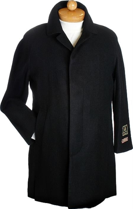 Men's Overcoat Black Hidden Button Men's Dress Coat & Cashmere Jacket Overcoat ~ Long Men's Dress Topcoat - Winter Coat USA Men's Outlet
