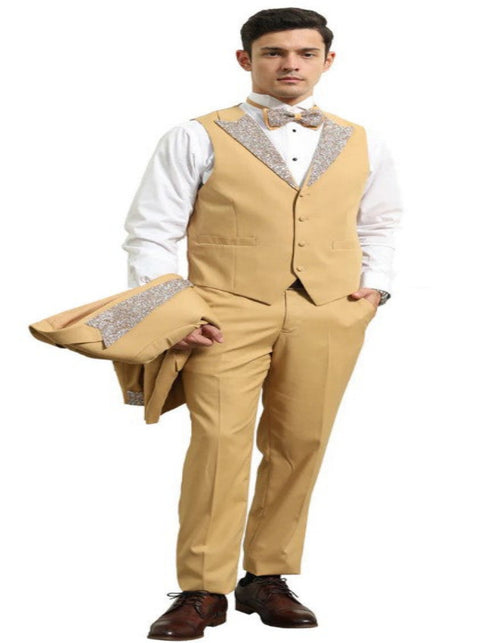 Champagne Prom Tuxedo - Perfect Wedding Suit Vested Rhinestone Lapelled by USA Men's Outlet