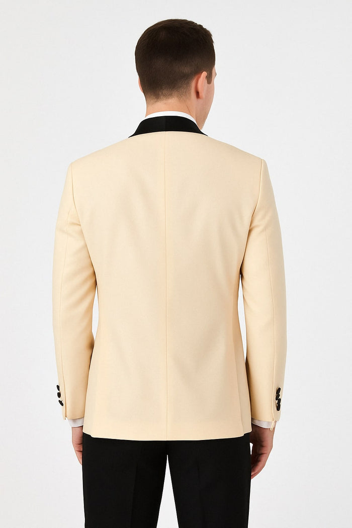 Mens Champagne Light Tan Tuxedo Jacket with Black Shawl Lapel - Classic One-Button Formal Dinner Jacket - Nude Color by USA Men's Outlet