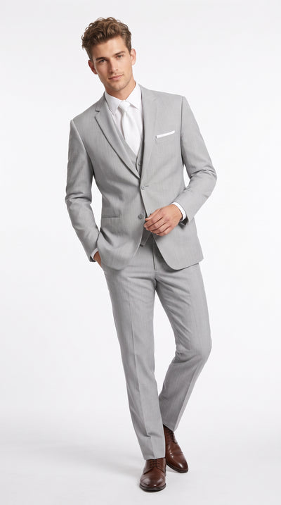 Men’s Light Grey Prom Suit, Designer 2 Button Peak Lapel Grenada Formal Wedding Suit