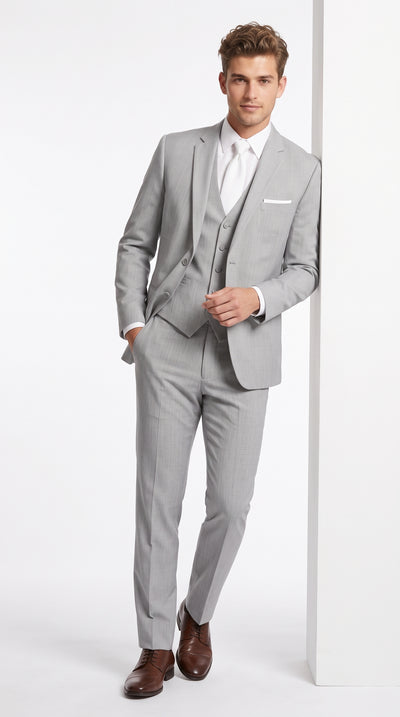 Men’s Light Grey Prom Suit, Designer 2 Button Peak Lapel Grenada Formal Wedding Suit