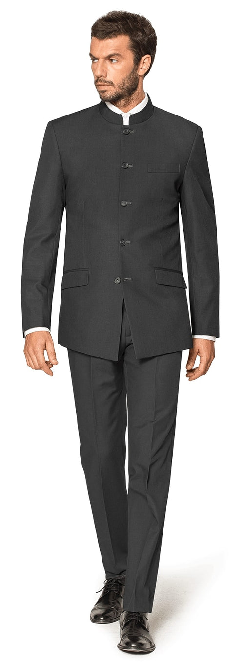 Charcoal Grey Indian Suit Color Banded Collar Suit - Chines Collar in Color Gray 5 Buttons Style by USA Men's Outlet