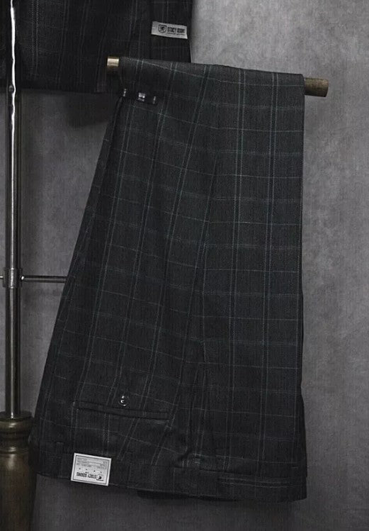 Mens Three Button Notch Lapel Plaid Pattern Suit Charcoal ~ Blue ~ White by USA Men's Outlet