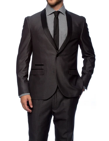 Gray Prom Suit - Mens Slim Fit 1 Button Shawl Lapel Tuxedo in Charcoal Grey by PROMTUXEDO