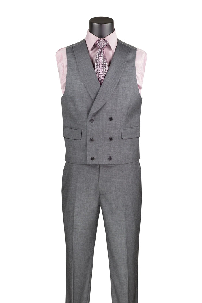 Charcoal Modern Fit 3-Piece Suit with Lapel Vest & Adjustable Pants by Vinci