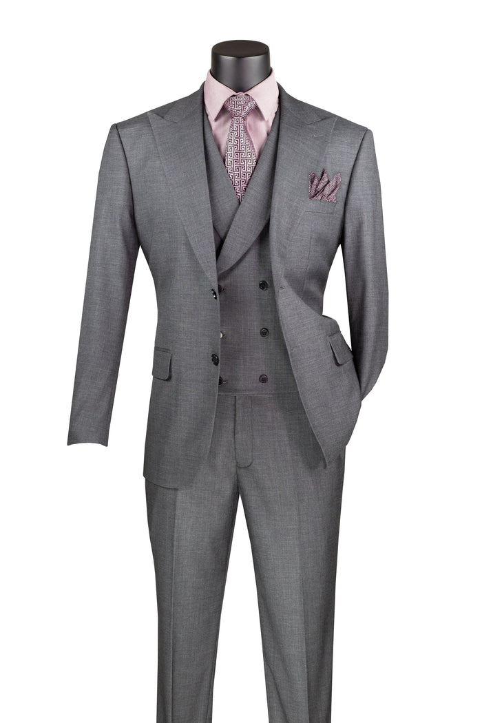 Charcoal Modern Fit 3-Piece Suit with Lapel Vest & Adjustable Pants by Vinci