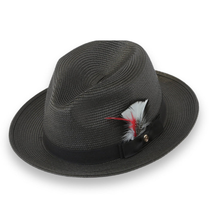 Tapa Crushable Straw Hat Fedora in Charcoal by Ferrecci USA