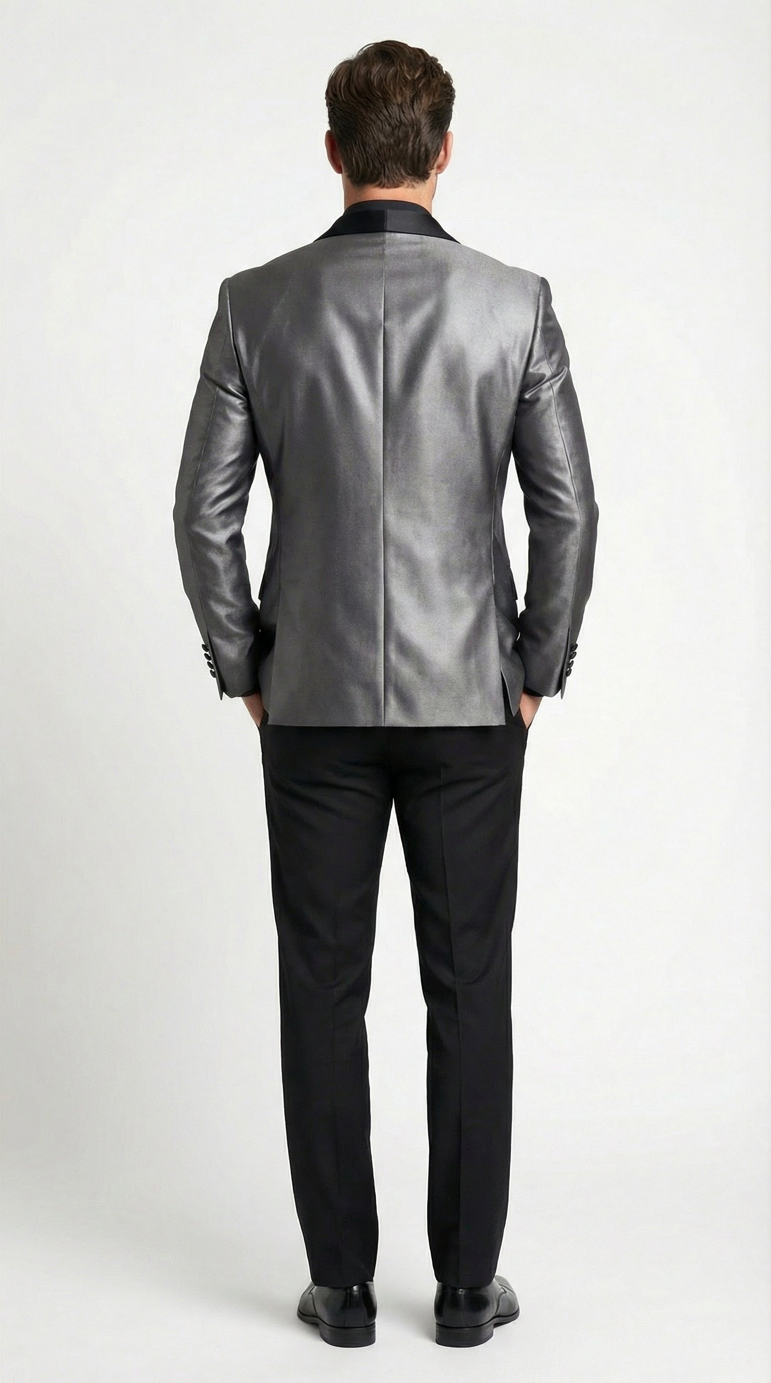 Men’s Shiny Charcoal Grey Blazer –  Sharkskin Dinner Jacket Shawl Collar