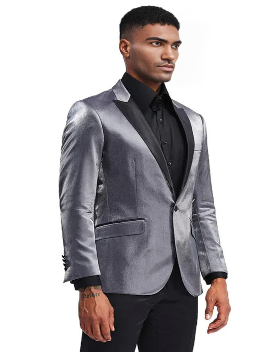 Cheap Tuxedos - Affordable Prom Suit - Men's Slim Fit Shiny Satin Prom & Wedding Charcoal Grey Jacket