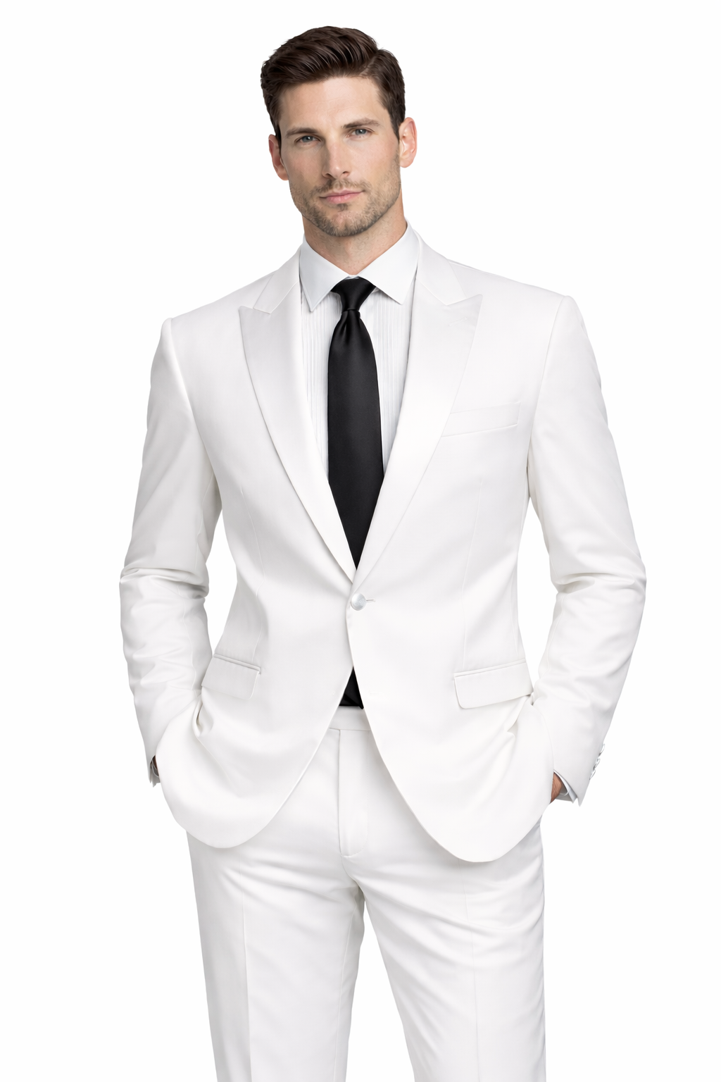 Men's White 1 Button Peak Lapel Tuxedo