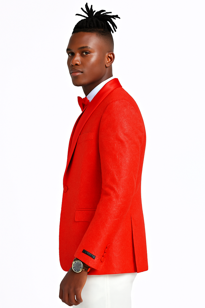 Men’s Slim Fit Tonal Paisley Tuxedo Jacket in Red for Wedding & Prom by USA Men's Outlet