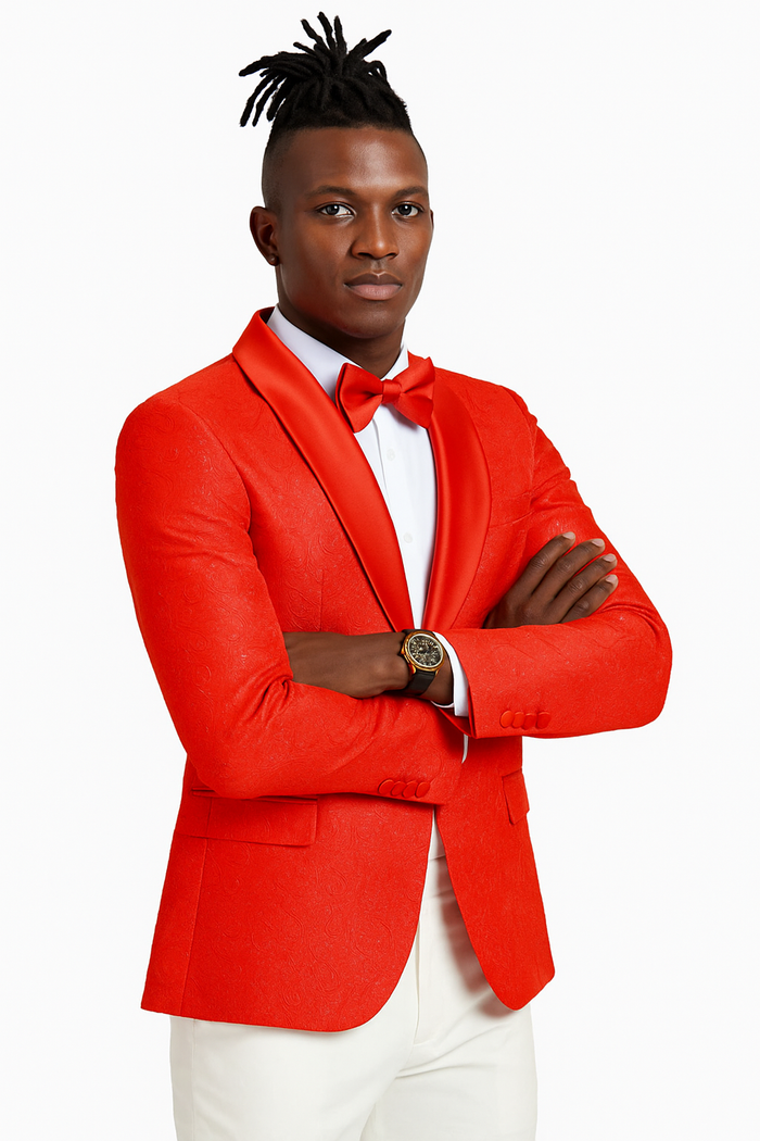 Men’s Slim Fit Tonal Paisley Tuxedo Jacket in Red for Wedding & Prom by USA Men's Outlet