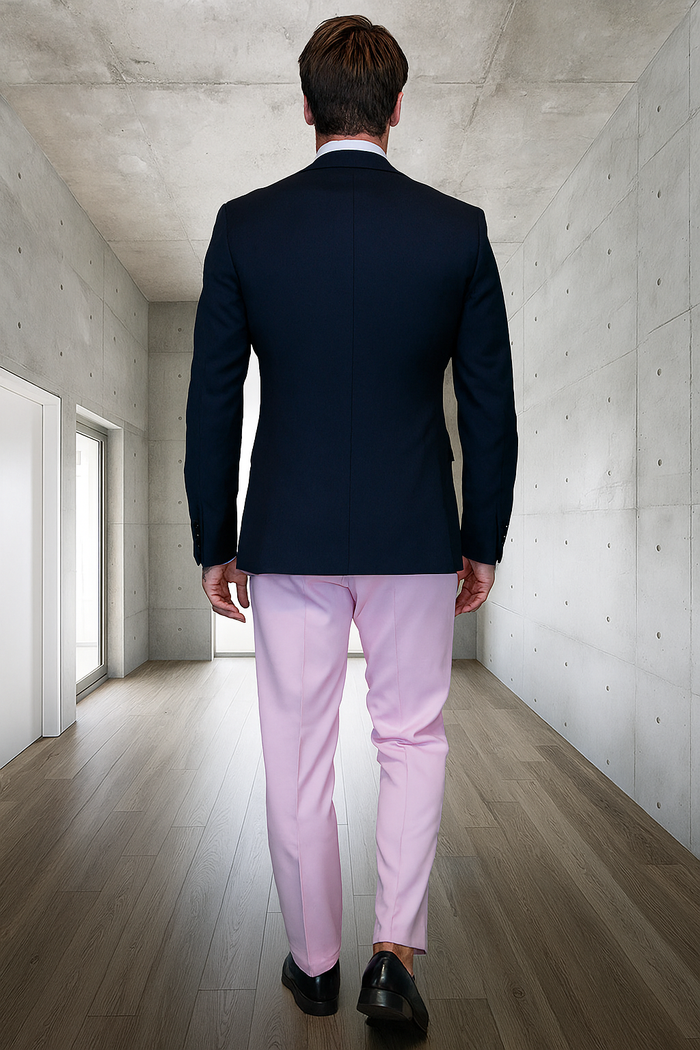 Men’s Black and Pink Wool Tuxedo - Designer Vested Tuxedo with Contrast Satin Peak Lapel for Wedding & Prom by USA Men's Outlet