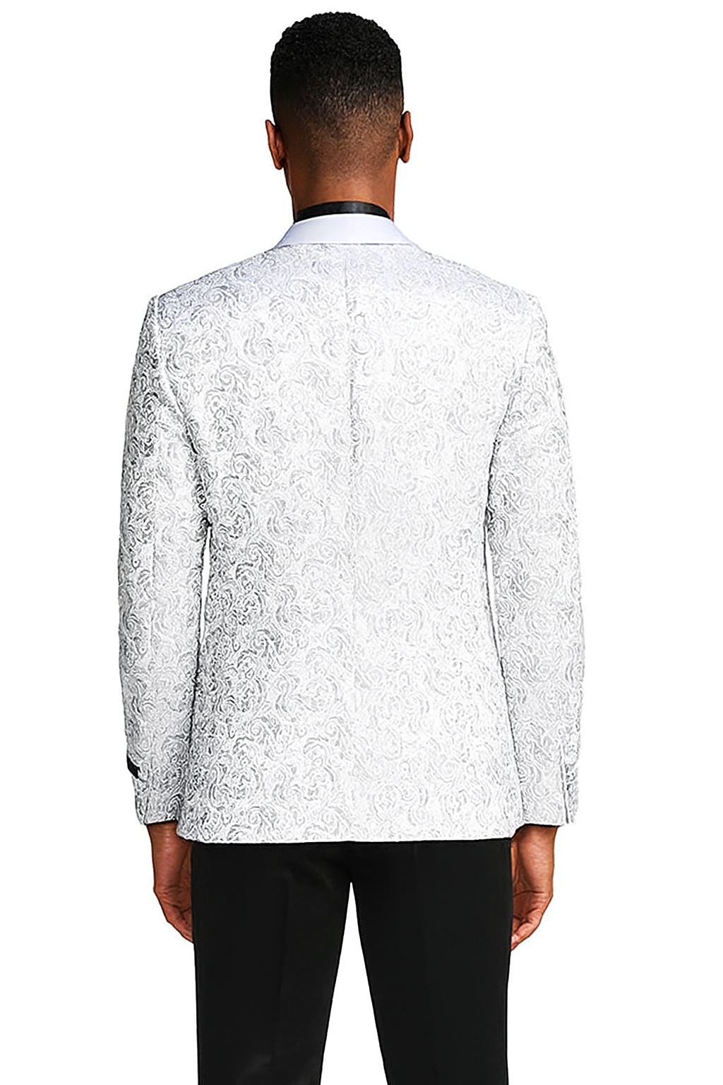 Men’s Silver Grey Tonal Paisley Tuxedo Jacket - Slim Fit Wedding & Prom Blazer by USA Men's Outlet