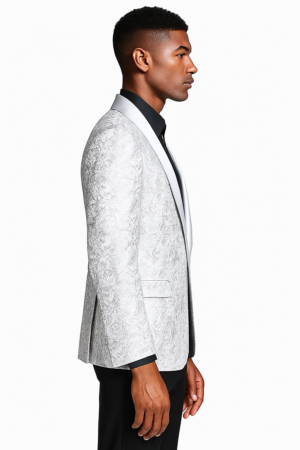 Men’s Silver Grey Tonal Paisley Tuxedo Jacket - Slim Fit Wedding & Prom Blazer by USA Men's Outlet