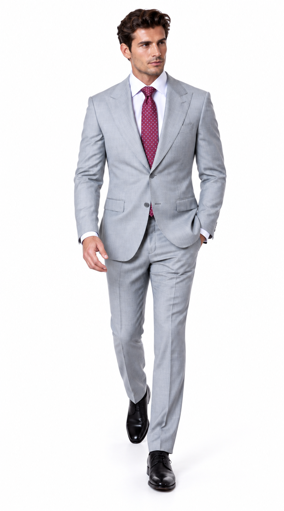 Statement Men's Modern Fit 2 Piece 100% Super 200 Wool Suit Peak Lapel in Grey - image 4