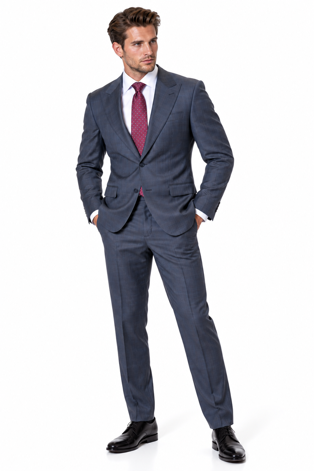 Statement Men's Modern Fit 2 Piece 100% Super 200 Wool Suit Peak Lapel in Charcoal - image 7
