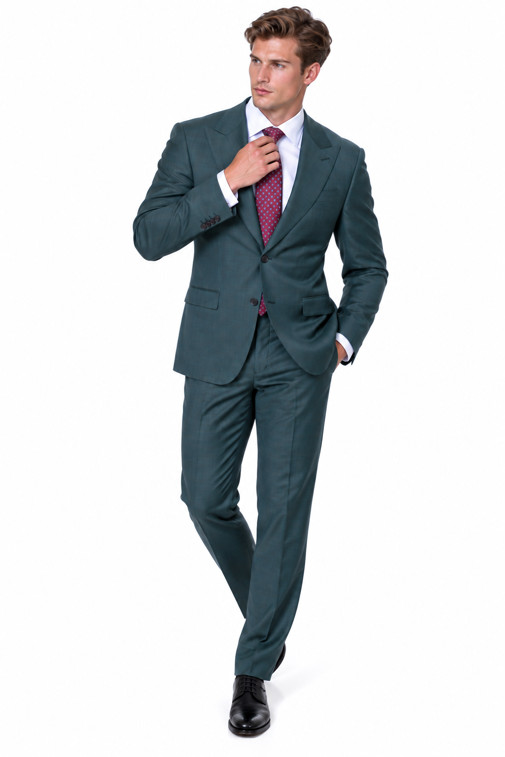 Statement Men's Modern Fit 2 Piece 100% Super 200 Wool Suit Peak Lapel in Olive - image 7