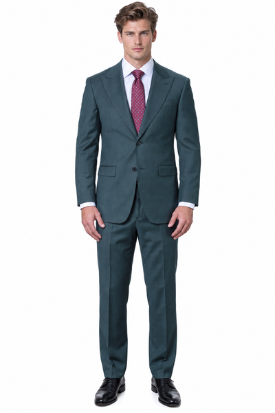 Statement Men's Modern Fit 2 Piece 100% Super 200 Wool Suit Peak Lapel in Olive - image 2