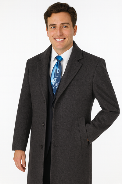 Men's Charcoal Grey Wool & Cashmere Overcoat - Classic Full Length by USA Men's Outlet