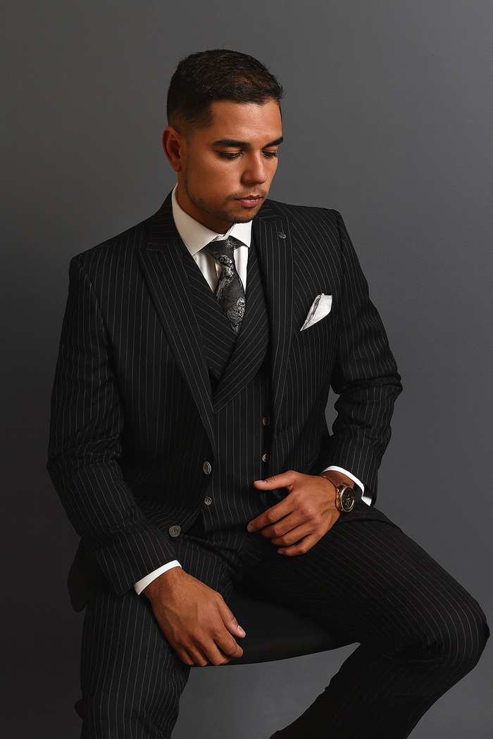 Men’s Black and Grey Statement Suit – Modern Formal Designer Suit