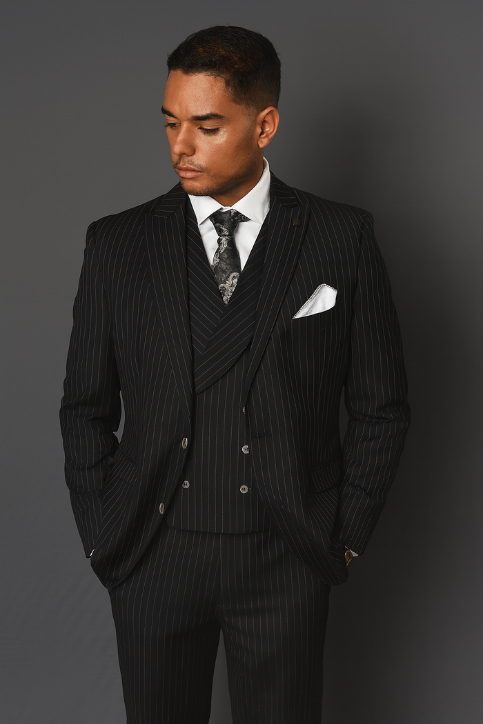 Men’s Black and Grey Statement Suit – Modern Formal Designer Suit